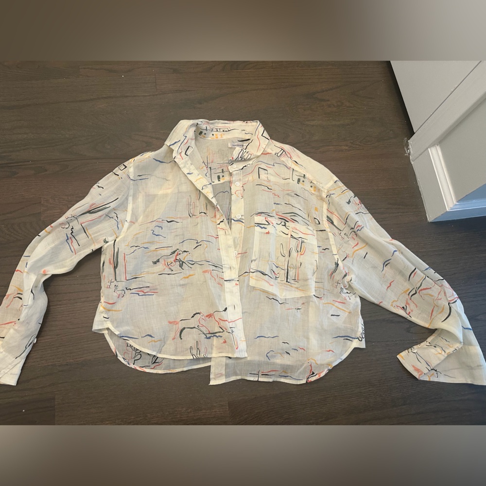 Banana Republic Cream and Multicolor Abstract Shirt